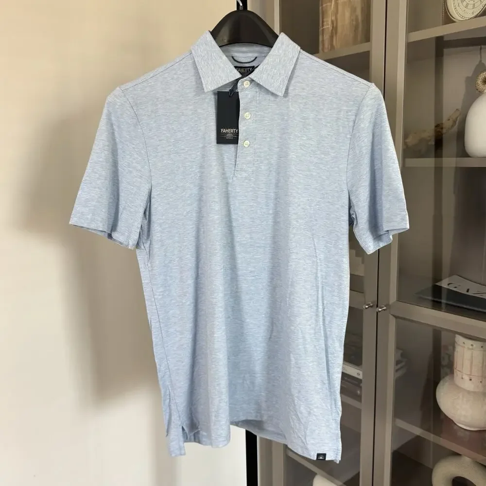 Faherty Movement Short Sleeve Cariff Blue Heather Polo Shirt XXL 2XL NEW - Picture 2 of 7